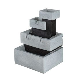 13.6x15.7x22.4" Decorative 4 Tier Gray and Black Block Fountain