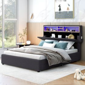 Full Size Upholstered Platform Bed with Storage Headboard and 2 Drawers