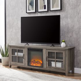 Modern Farmhouse 2-Door Glass Windowpane 70" Fireplace TV Stand - Grey Wash