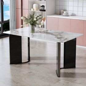 Modern rectangular dining table, white imitation marble tabletop