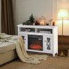 Rustic White Electric Fireplace Mantel TV Stand w/ Adjustable Shelves