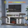 Rustic White Electric Fireplace Mantel TV Stand w/ Adjustable Shelves