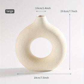 1pc; Modern Home Decor, White Ceramic Circle Vase (Color: Cream Color, size: large)