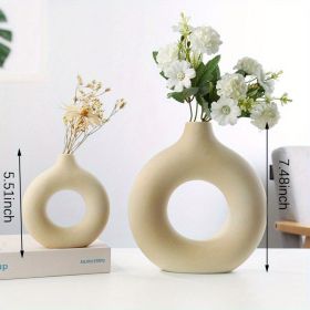 1pc; Modern Home Decor, White Ceramic Circle Vase (Color: Cream Color, size: Small + Large Vase)