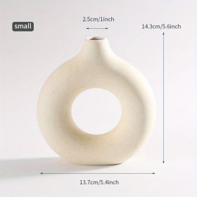 1pc; Modern Home Decor, White Ceramic Circle Vase (Color: Cream Color, size: small)