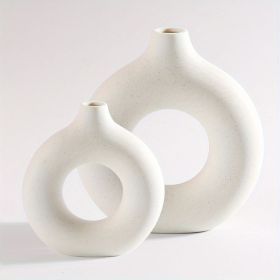 1pc; Modern Home Decor, White Ceramic Circle Vase (Color: Beige, size: Small + Large Vase)