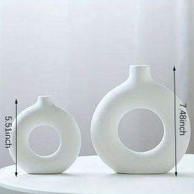 1pc; Modern Home Decor, White Ceramic Circle Vase (Color: Ivory White, size: Small + Large Vase)