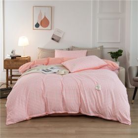 Simple Style 4 Piece Quilt Cover, Sheet and Pillowcase Set (Color: pink plaid 2, size: 180x200cm 4-piece)