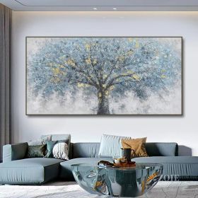 Hand Painted  Blue Tree Oil Painting on Canvas (Style: 01, size: 40x80cm)
