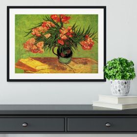 Still Life Vase with Oleanders and Books by Van Gogh Framed Print (Color: Black, size: 48" x 32" / 120cm x 80cm (approx))