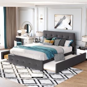 Upholstered Platform Bed with 2 Drawers and 1 Twin XL Trundle (Color: Dark Gray)