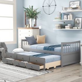 Daybed with Trundle and Drawers (Color: Gray)