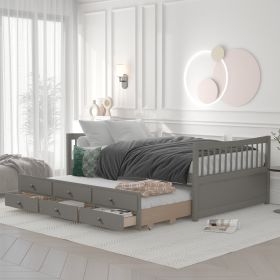 Full size Daybed with Twin size Trundle and Drawers (Color: Gray)