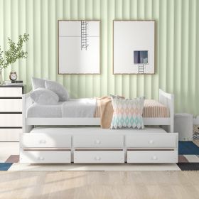 Full size Daybed with Twin size Trundle and Drawers (Color: White)