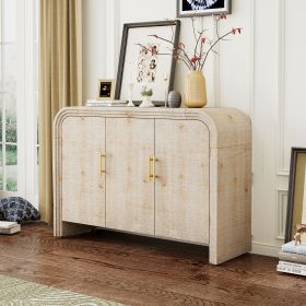 Retro Minimalist Curved Sideboard with Gold Handles and Adjustable Dividers (Color: Natural Wood Wash, Material: MDF)