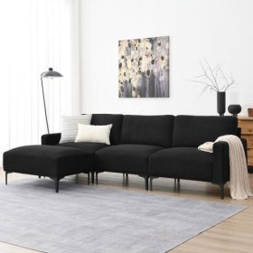 Modern L-shaped Sectional Sofa with Convertible Ottoman (Color: Black)