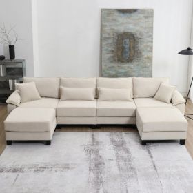 Corduroy Modular Sectional Sofa (Color: Beige)